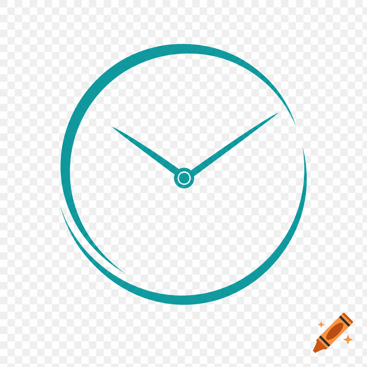 A simple teal clock logo with two hands and an incomplete circular border on a transparent background.