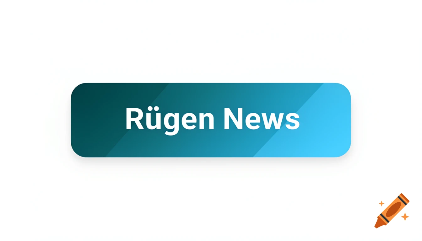 A rounded rectangular button with a blue-green gradient, labeled 'R ügen News' in white text.