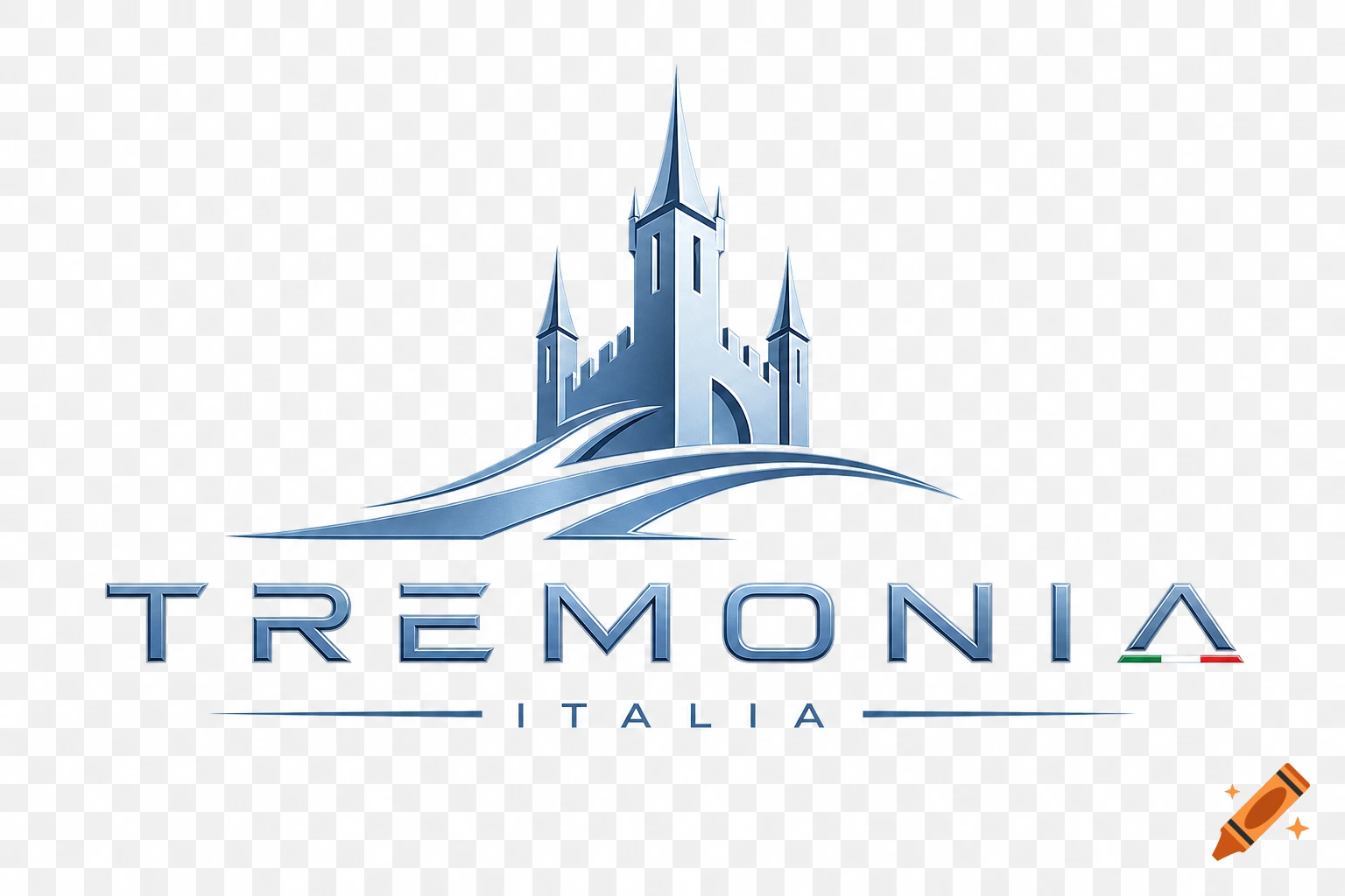 A blue and silver logo featuring a stylized castle above the text 'TREMONIA' and 'ITALIA' on a transparent background.