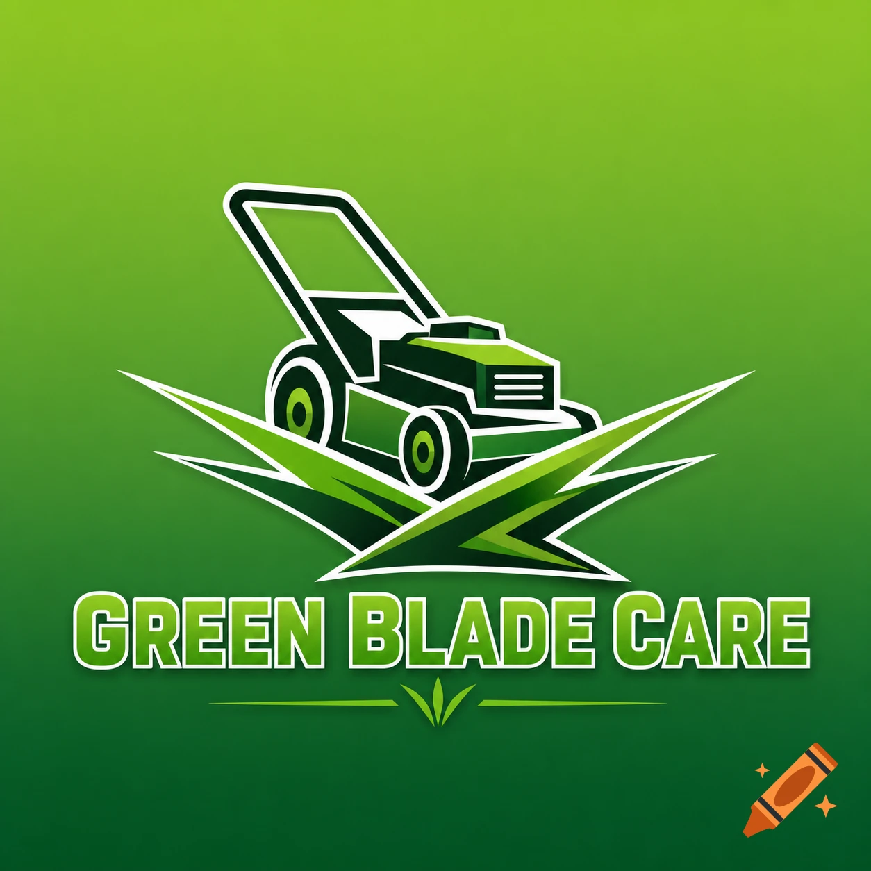 A green logo for 'GREEN BLADE CARE' featuring a stylized lawnmower and grass blades on a green gradient background.