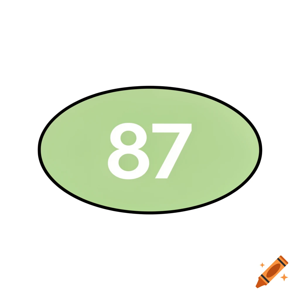 A light green oval with a thin black border, featuring the bold white number 87 in its center.