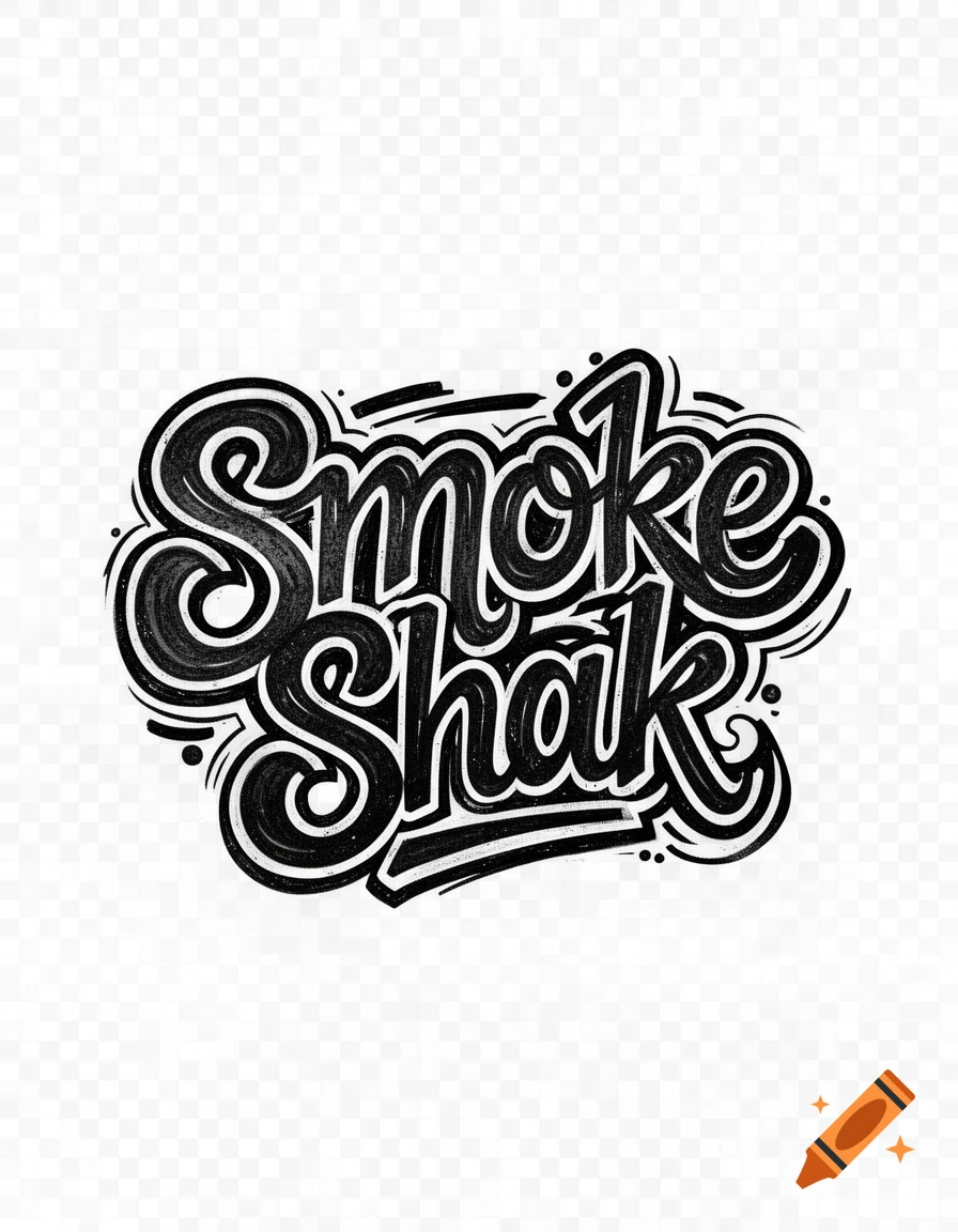 Black and white stylized text reads "Smoke Shak" in a rustic new school graffiti font, on a transparent background.