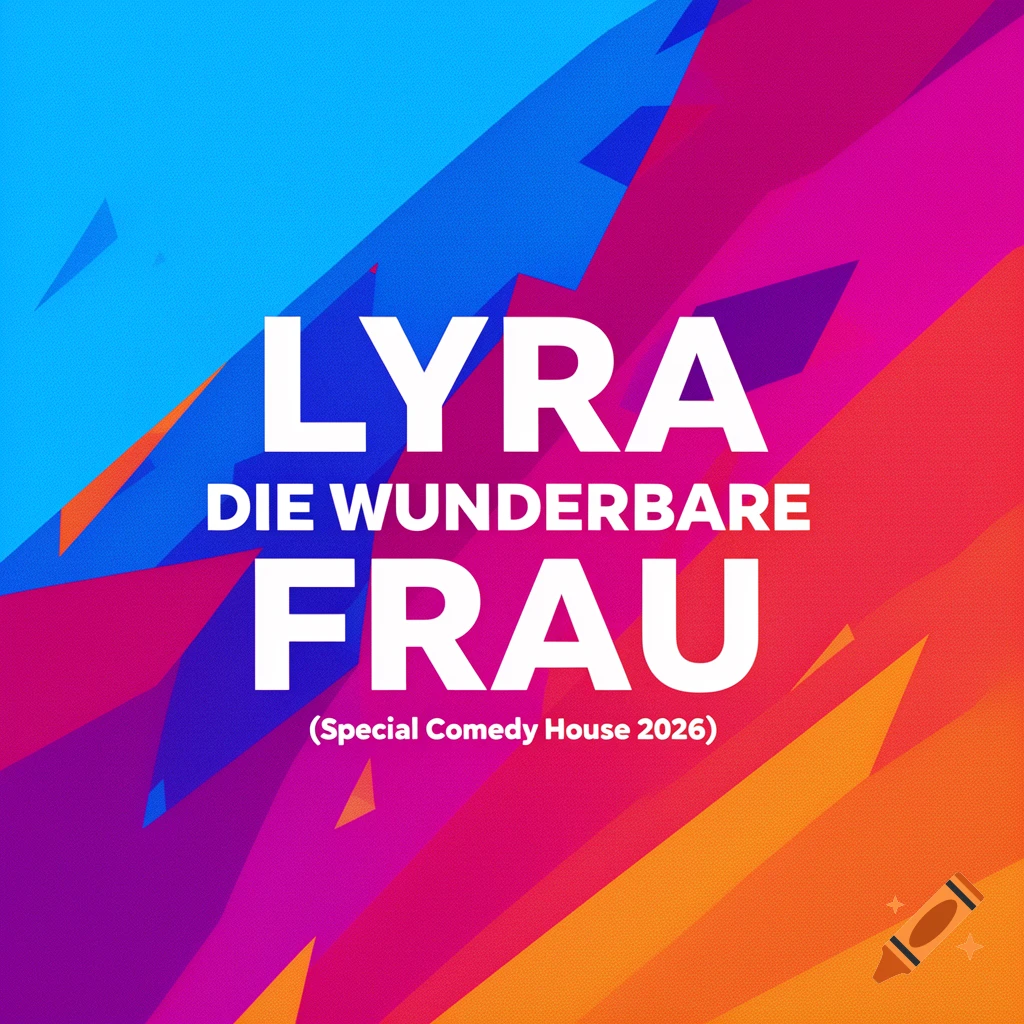 A vibrant graphic poster with abstract colorful geometric shapes. White text reads 'LYRA DIE WUNDERBARE FRAU (Special Comedy House 2026)'.