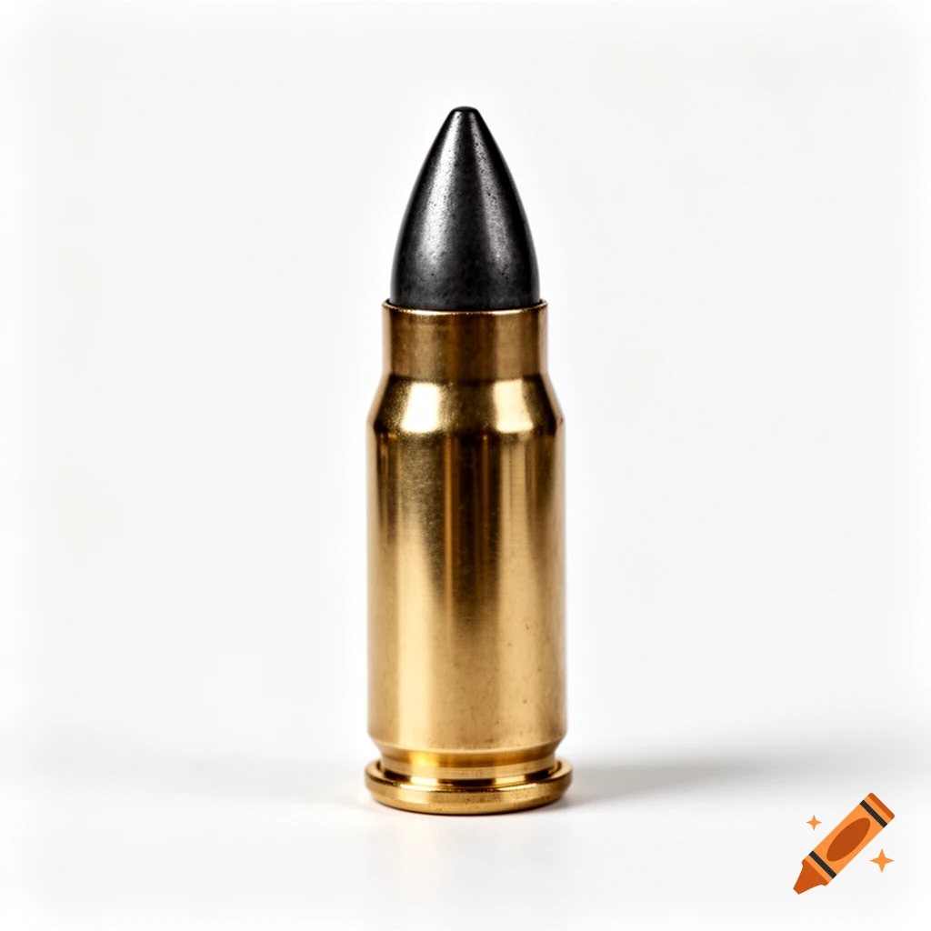 A single photorealistic bullet cartridge with a black pointed projectile and a golden casing against a white background.