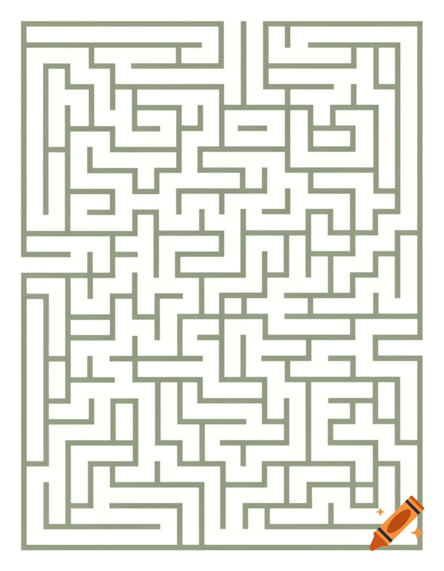 A square-shaped maze with green lines on a white background, in a clean vector style.
