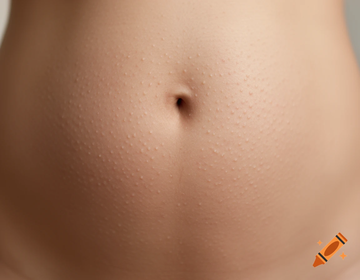 Close-up view of a person's abdomen showing goosebumps on the skin and a belly button.