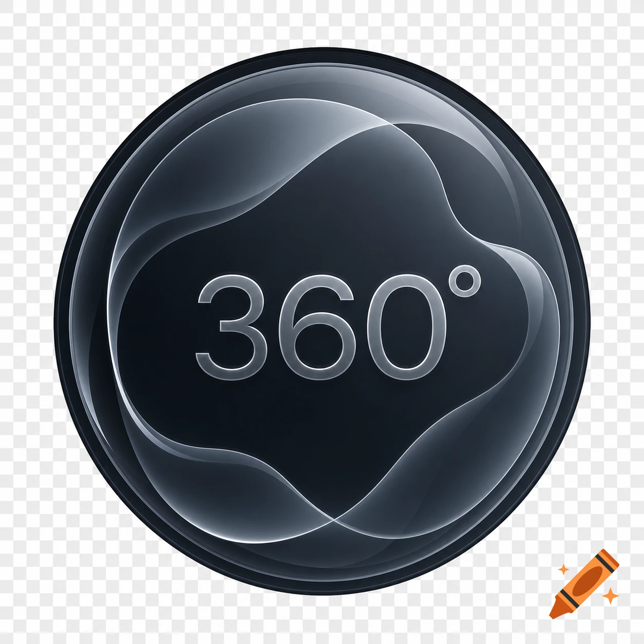 A dark, semi-transparent liquid glass circle icon with the silver text '3600' on a transparent background.