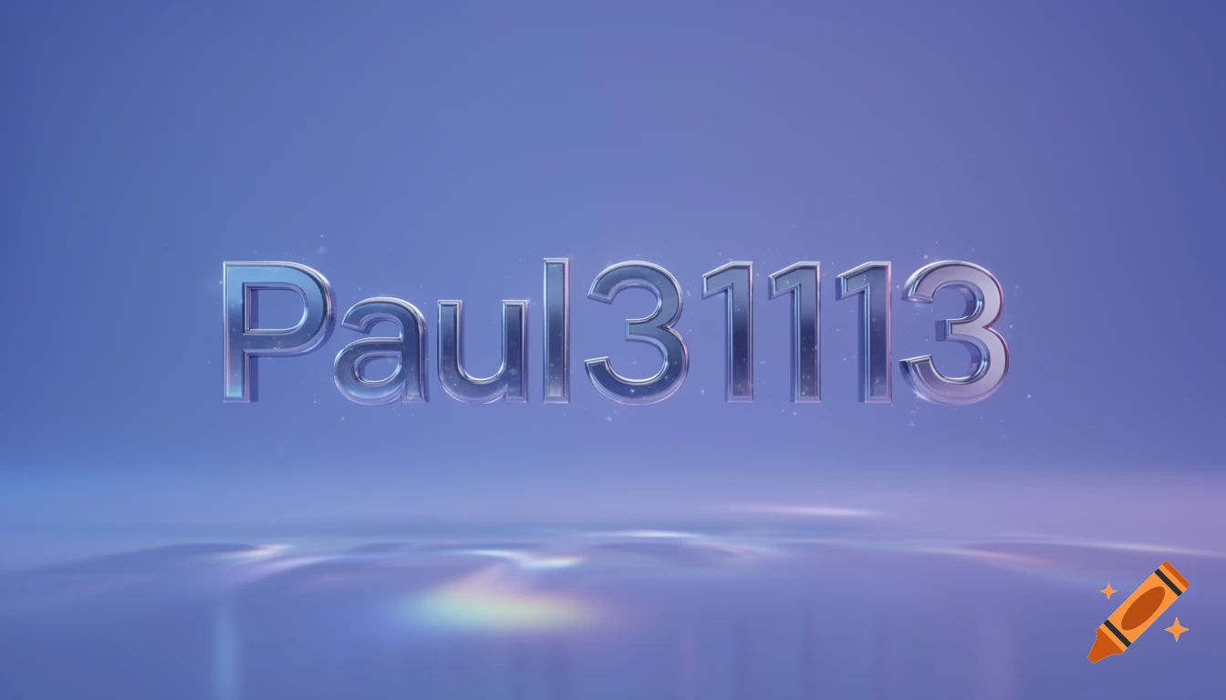 3D metallic text "Paul31113" with blue and purple light reflections on a gradient blue background.