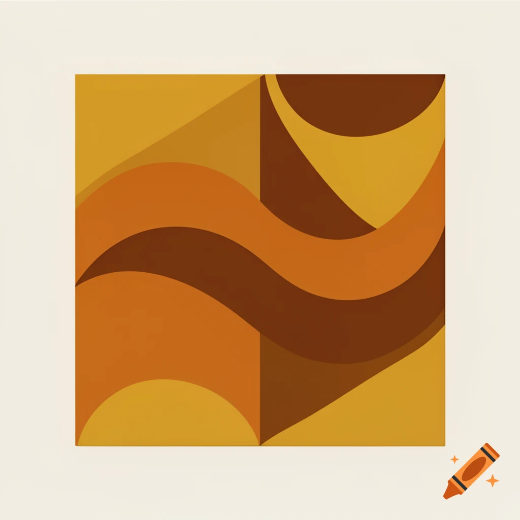 Abstract geometric wavy pattern in warm retro colors like mustard yellow, burnt orange, and deep brown.