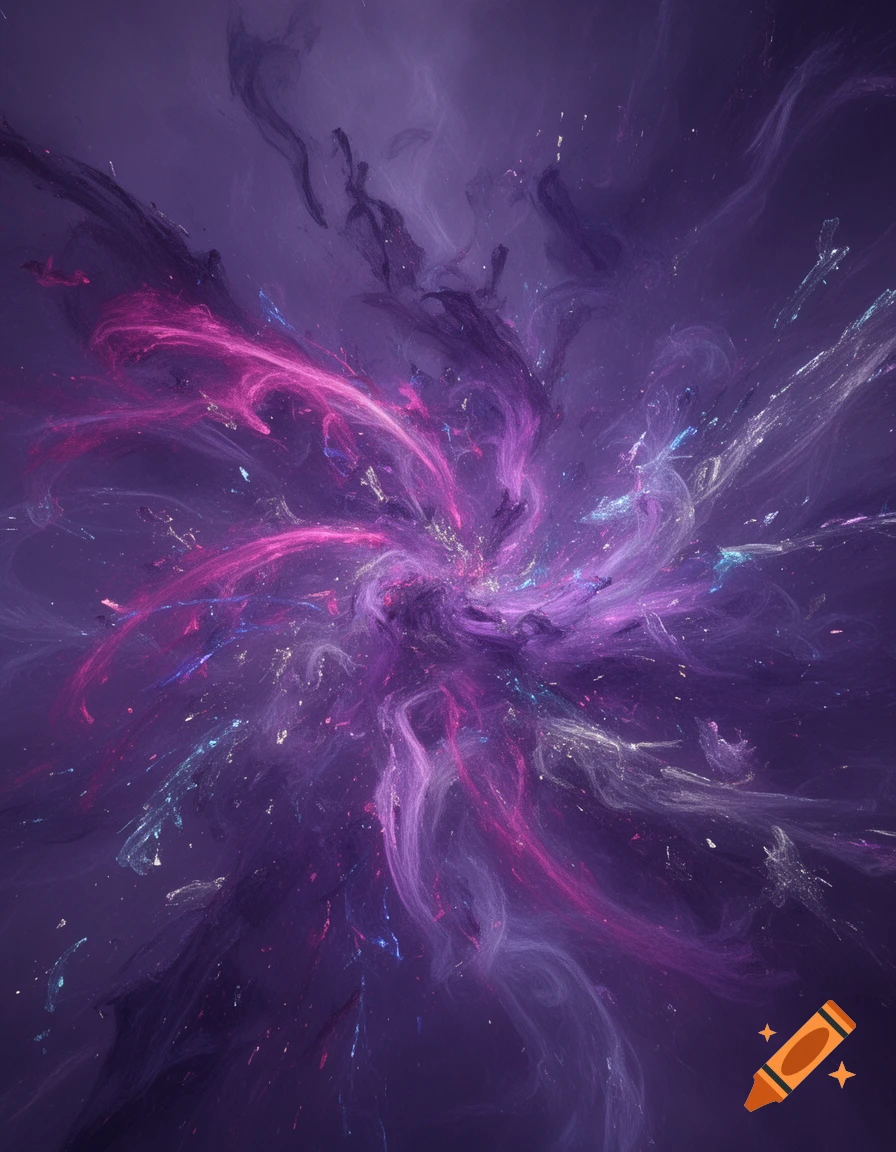 A vibrant abstract image of a swirling vortex of purple and pink energy and light, resembling a cosmic nebula.
