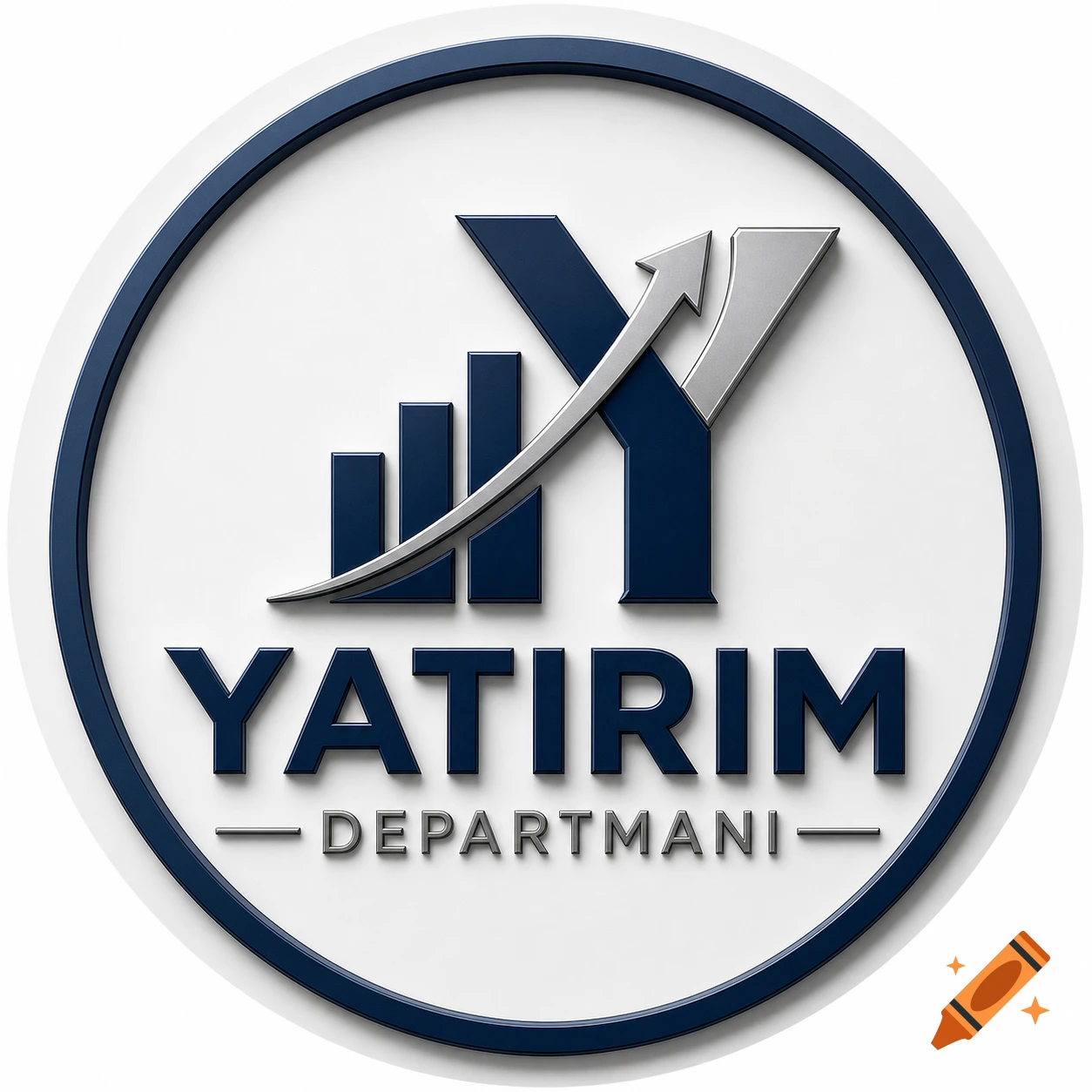 A circular blue and white corporate logo featuring a large 'Y' with an upward arrow, bar graphs, and the words 'YATIRIM DEPARTMANI'.