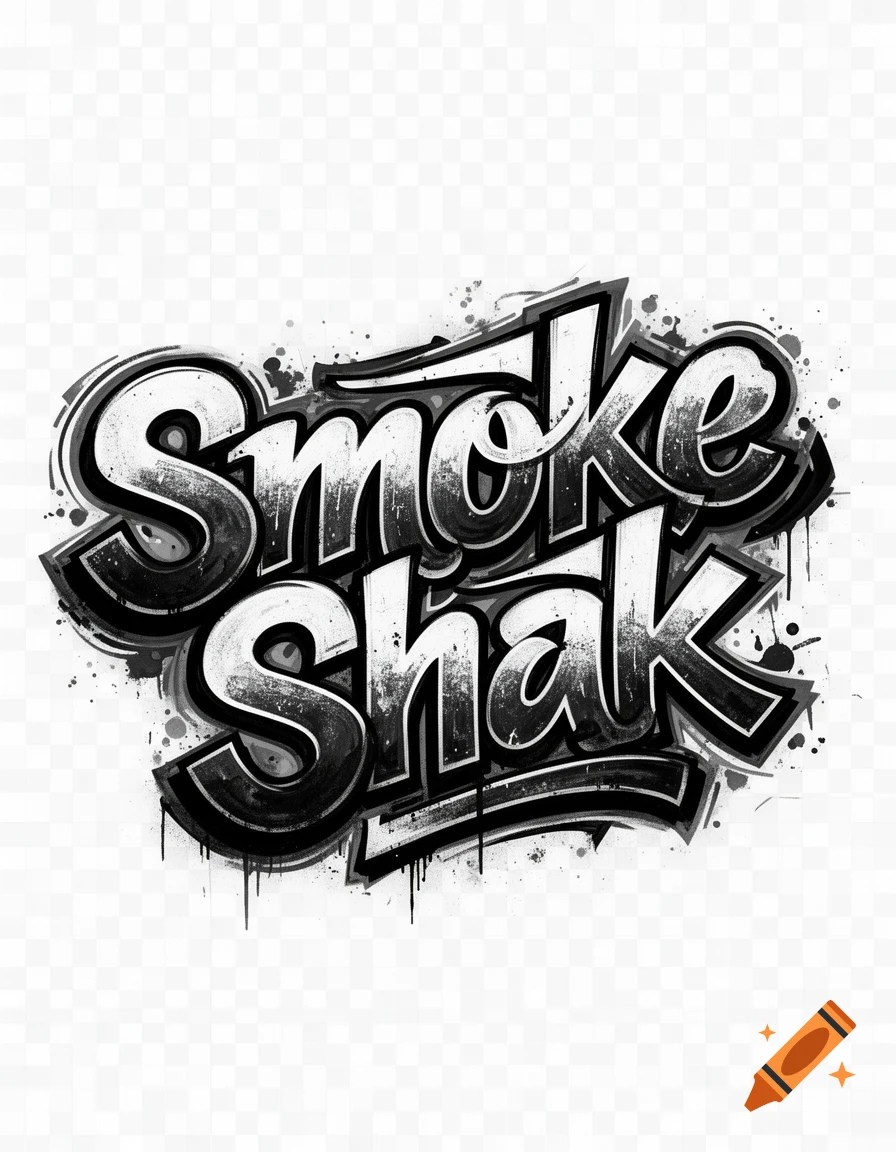 Black and white graffiti typography reading 'Smoke Shak' with drips and a grunge texture on a transparent background.