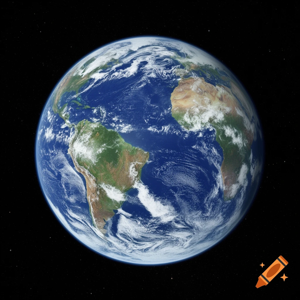 A high-resolution view of planet Earth from space, showing continents, oceans, and swirling clouds against a dark starry background.