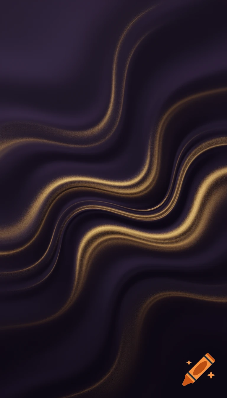 Abstract image with wavy lines of shimmering gold on a dark purple, silky background.