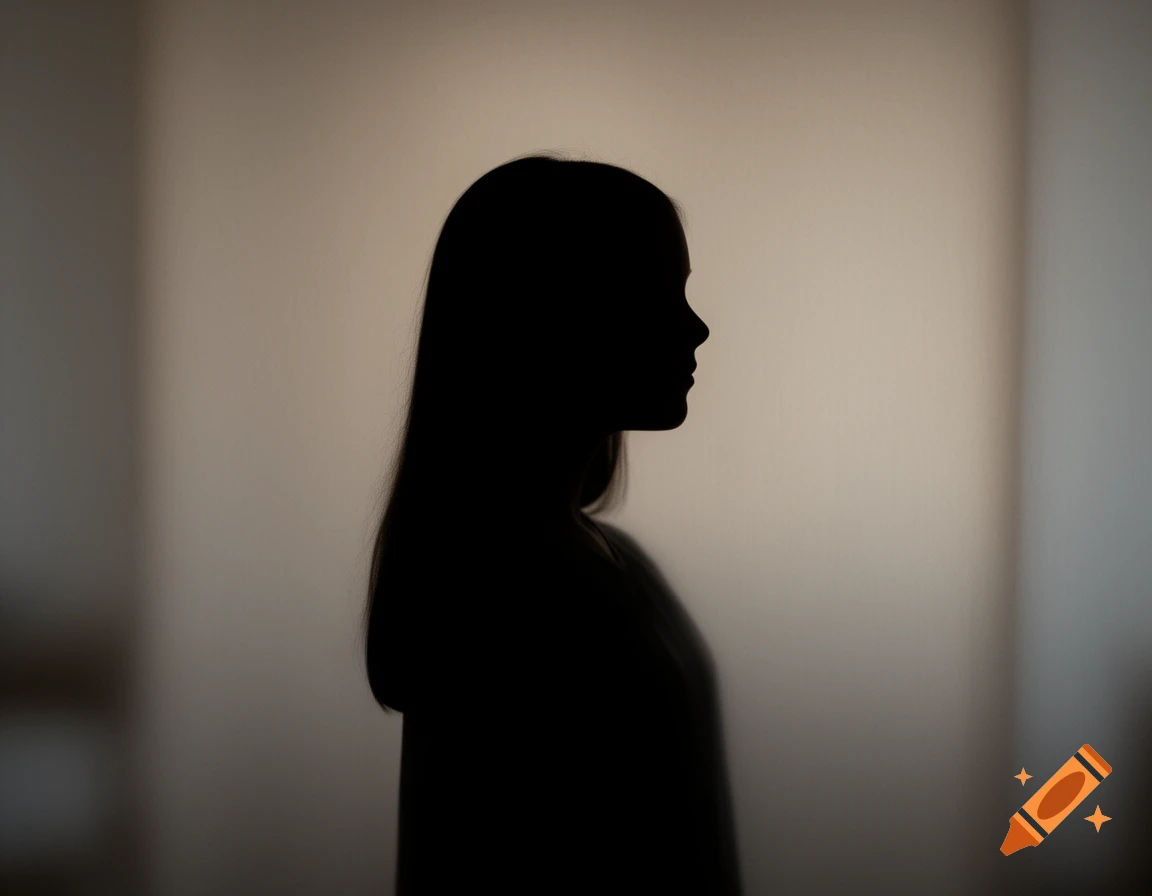 Silhouette of a person's side profile with long hair against a soft, light background.