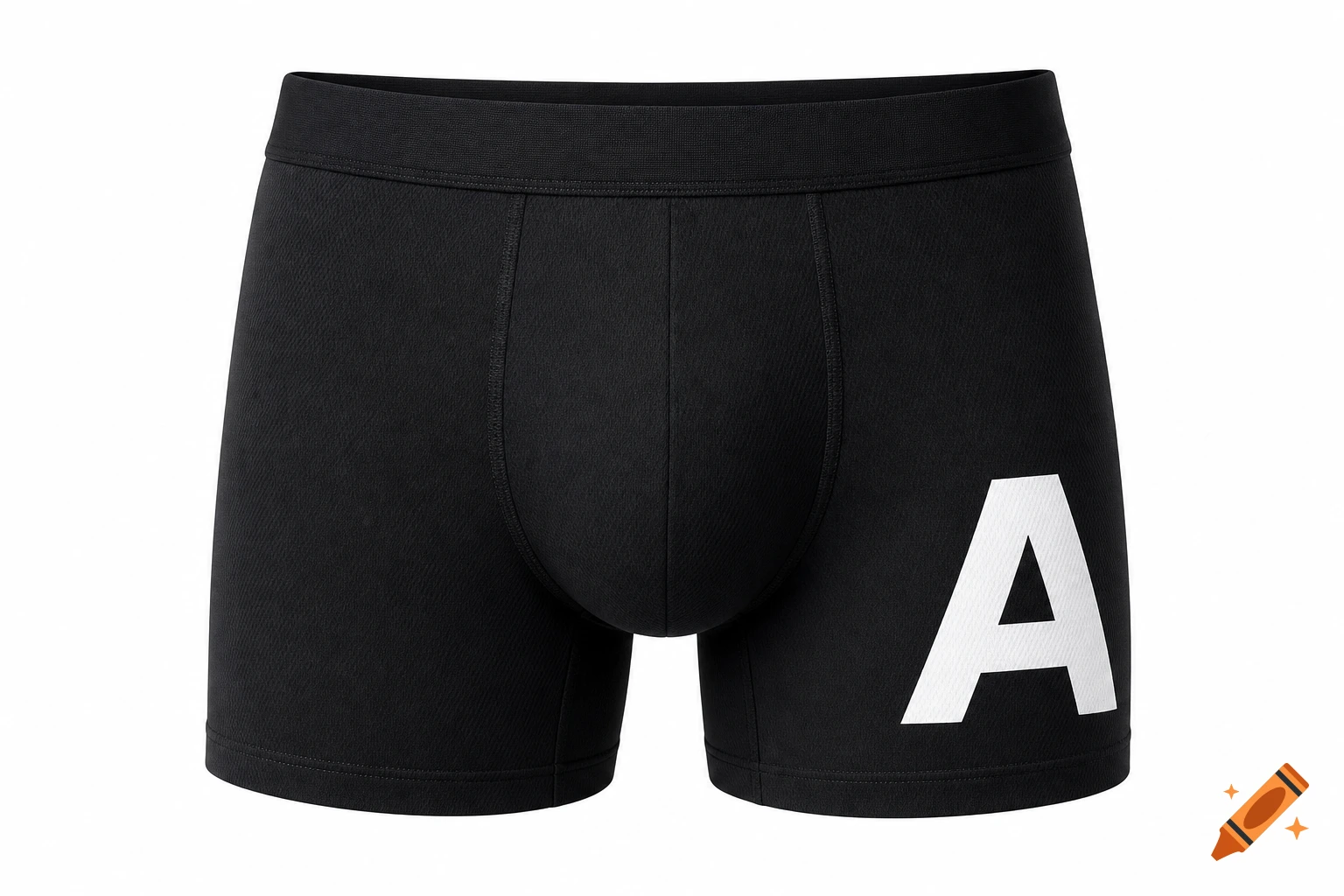 Black boxer shorts with a large white 'A' logo on the right thigh, on a white background.