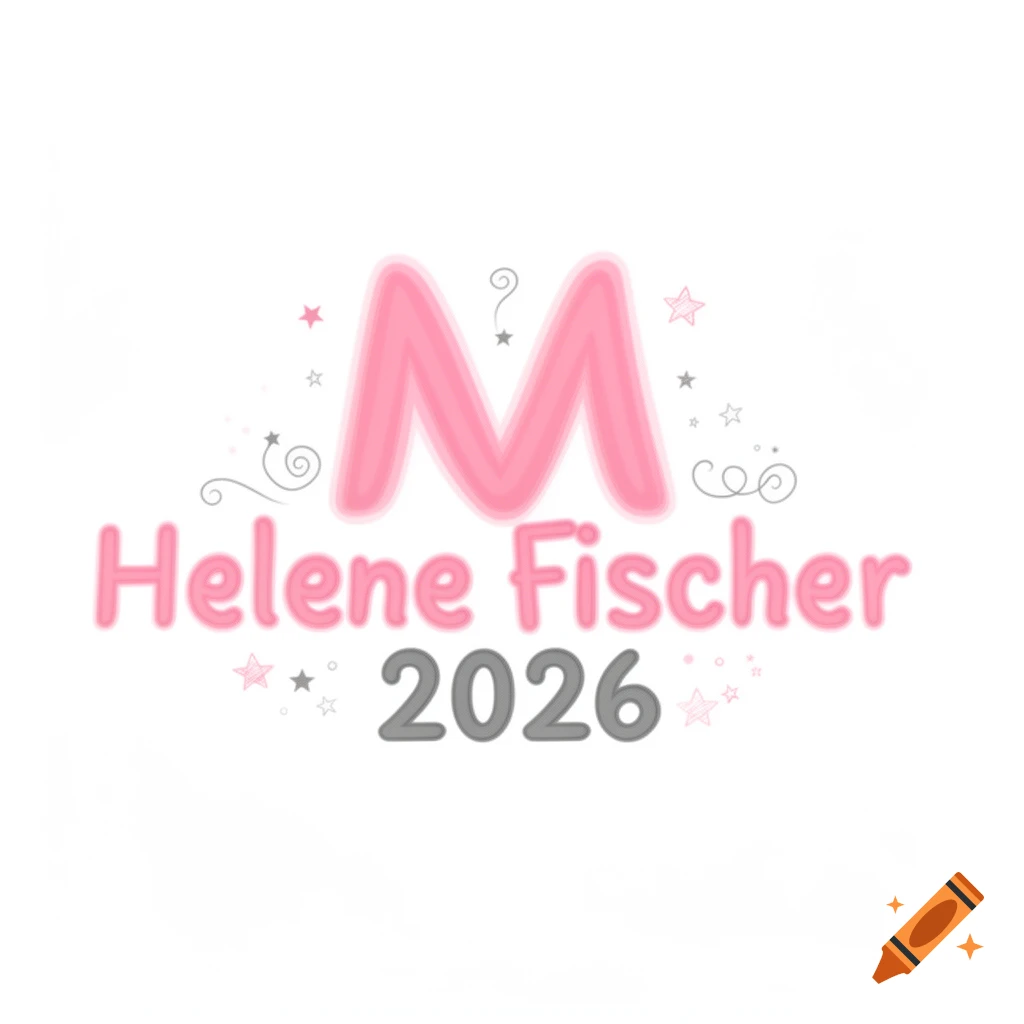 Childlike logo with a large pink M, pink 'Helene Fischer', and grey '2026' surrounded by pink and grey stars and swirls.