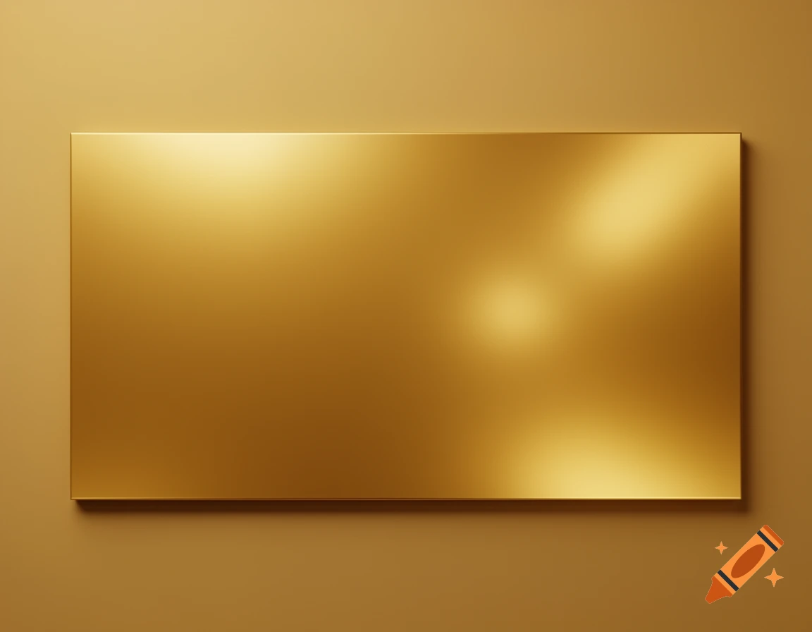 A rectangular solid metallic gold panel against a darker gold background with subtle reflections.