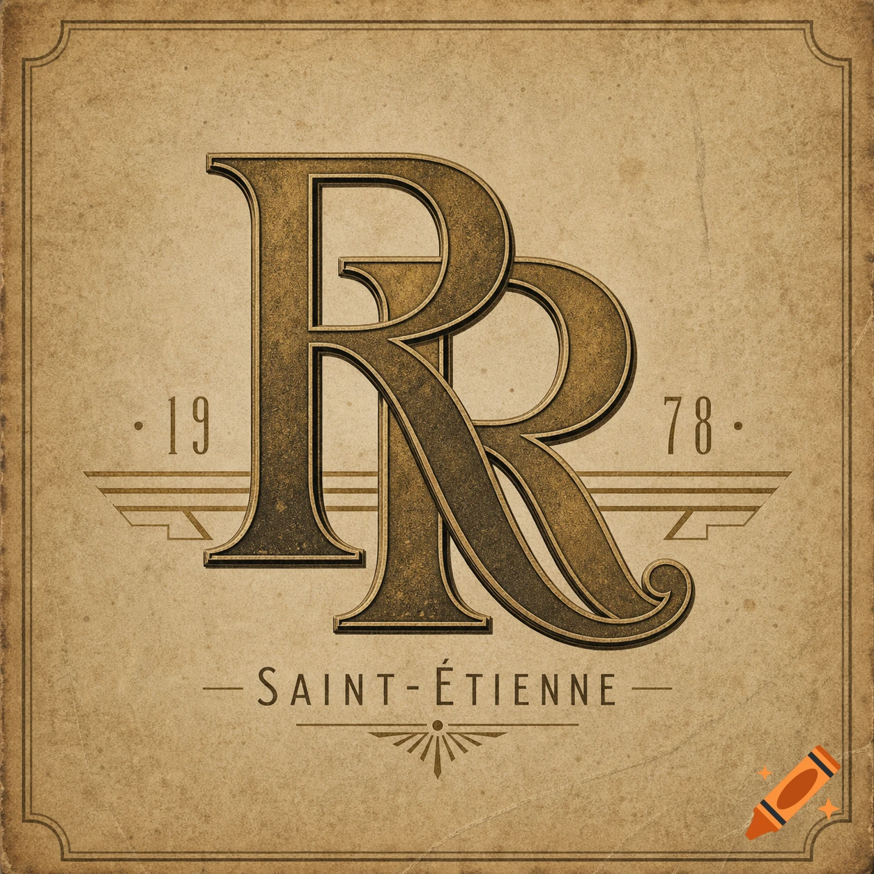 Vintage-style gold 'RR' logo with '1978' and 'SAINT-ÉTIENNE' text on a textured beige background.