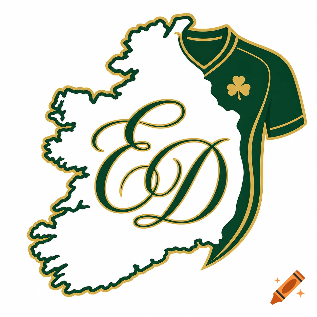 A green and gold logo featuring an outline of Ireland with a football jersey, containing the cursive letters ED and a shamrock.