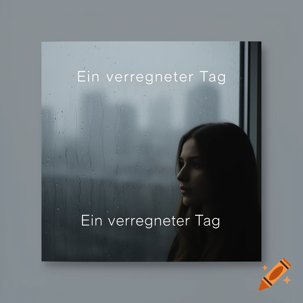 Melancholy album cover featuring a young woman looking out a rain-streaked window, with the text 'Ein verregneter Tag'.