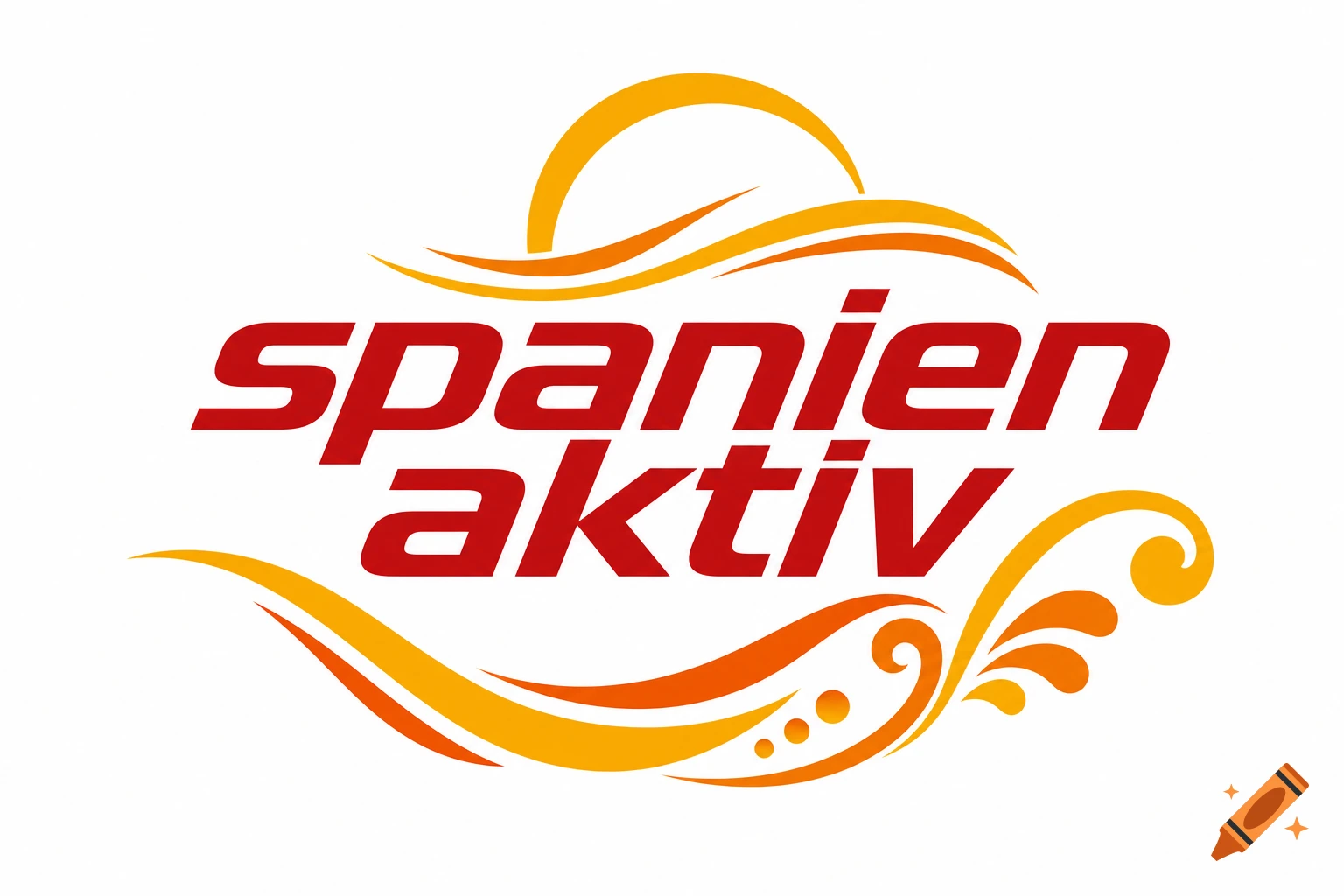 A red and orange logo with the text 'spanien aktiv' surrounded by abstract wavy shapes on a white background.