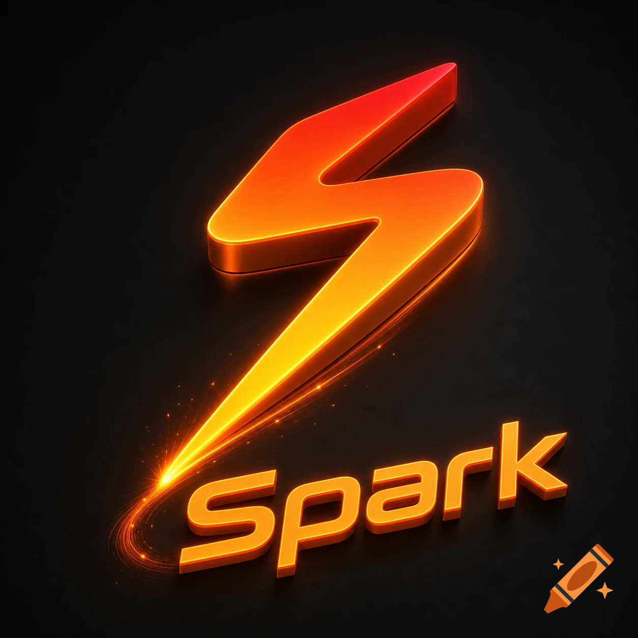 A vibrant 3D rendered logo of a lightning bolt shaped like an 'S' with a yellow-to-red gradient, and the word 'Spark' glowing below on a dark background.