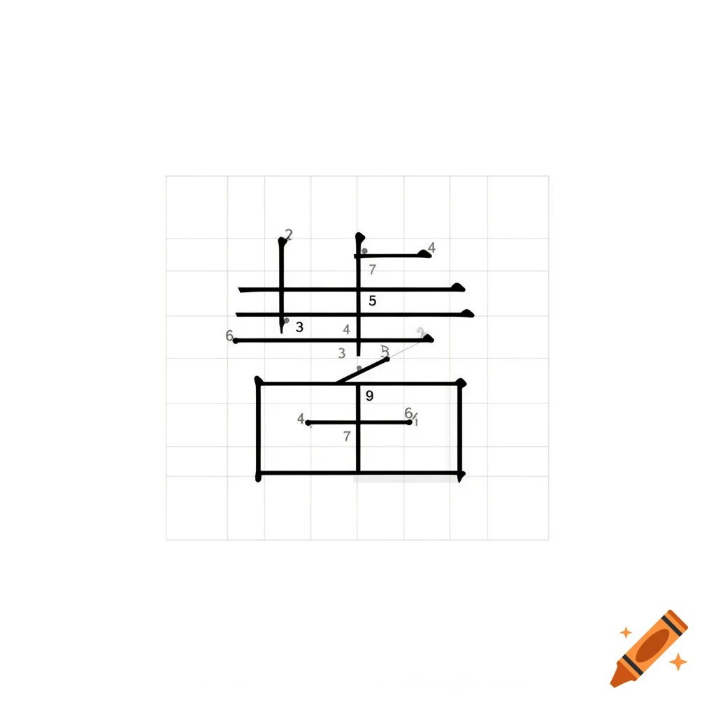 The Chinese character '齿' (chǐ) with its numbered stroke order from 1 to 9, rendered in black lines on a white grid.