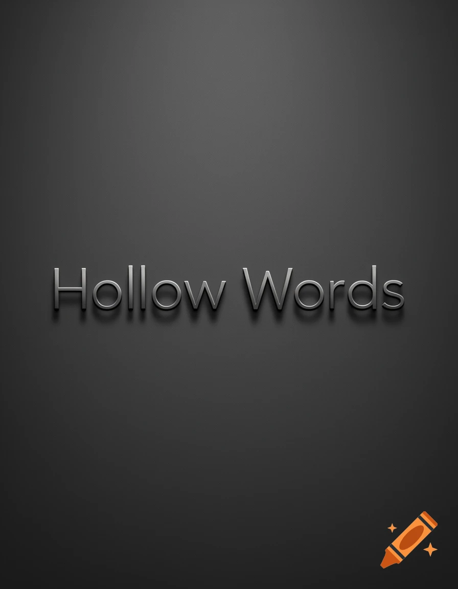 Metallic grey text spelling "Hollow Words" on a dark grey gradient background.