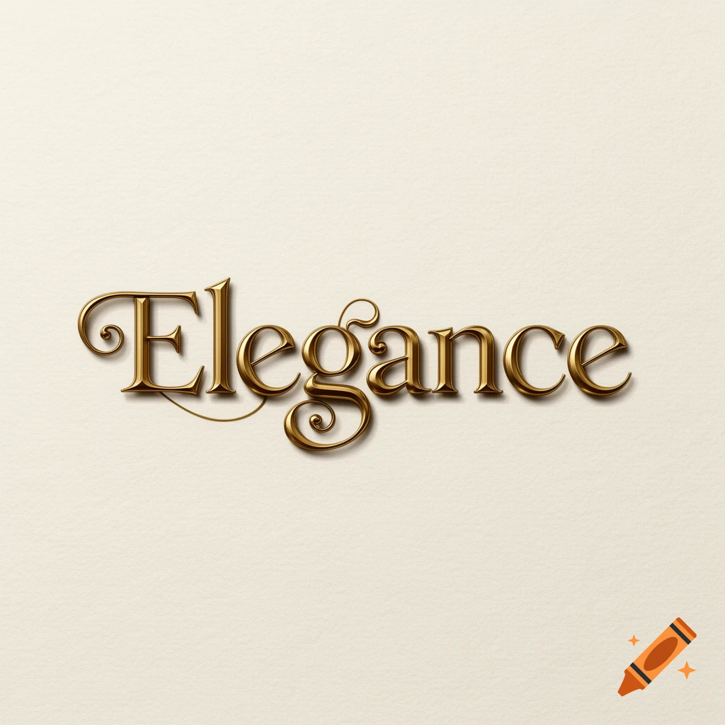 Golden ornate text spelling "Elegance" on a cream textured background.