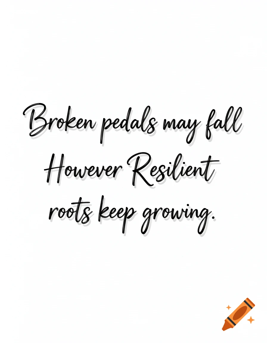 Motivational quote "Broken pedals may fall However Resilient roots keep growing" in a script font on a white background.