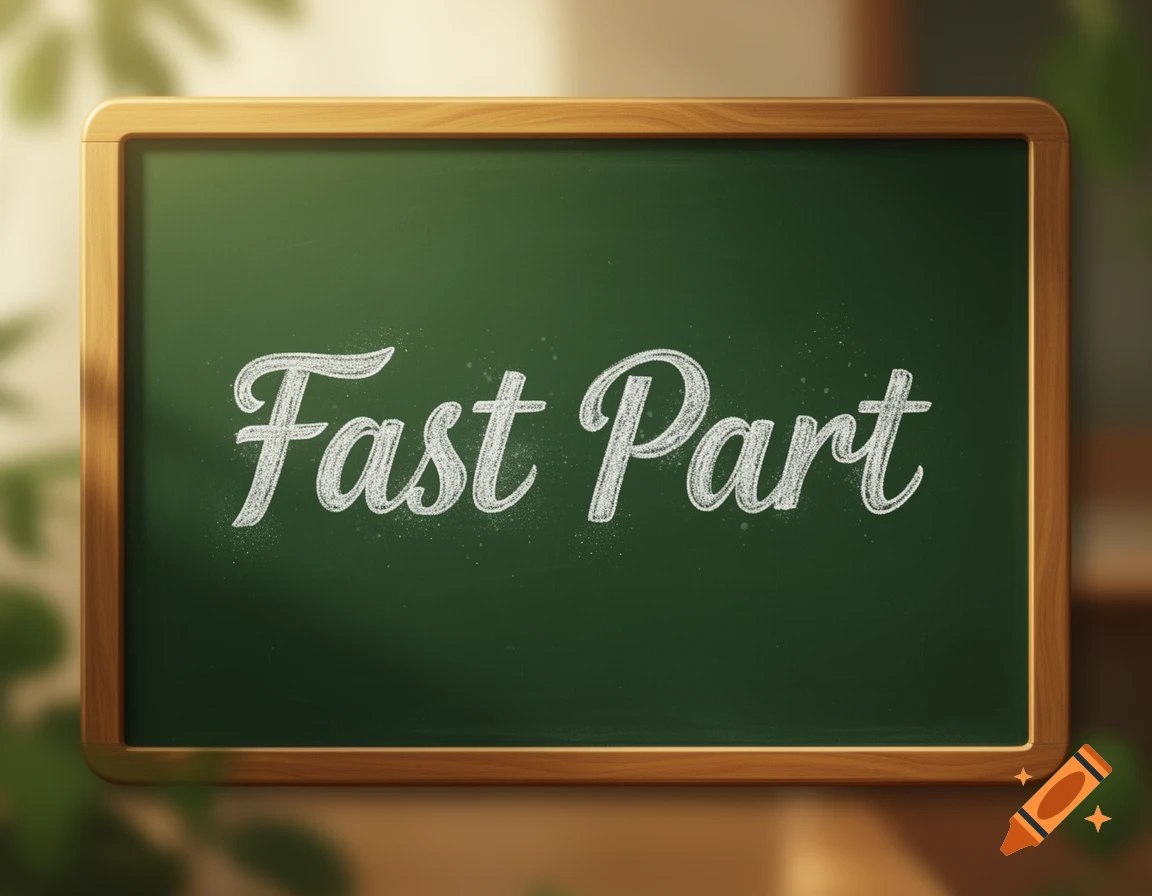 A green chalkboard with 'Fast Part' written in white chalk in a cursive font.