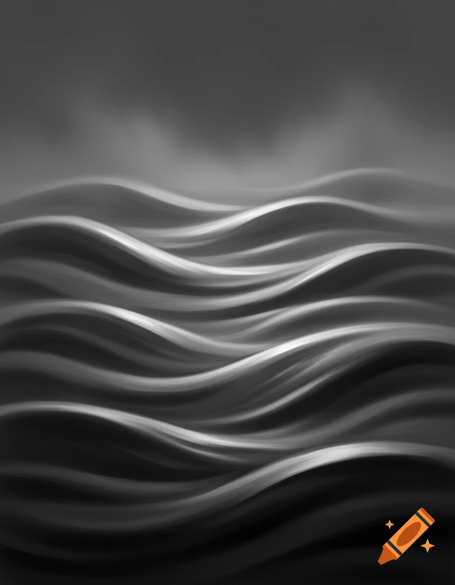 Abstract black and white image of wavy, flowing lines suggesting water, with a soft gradient background.