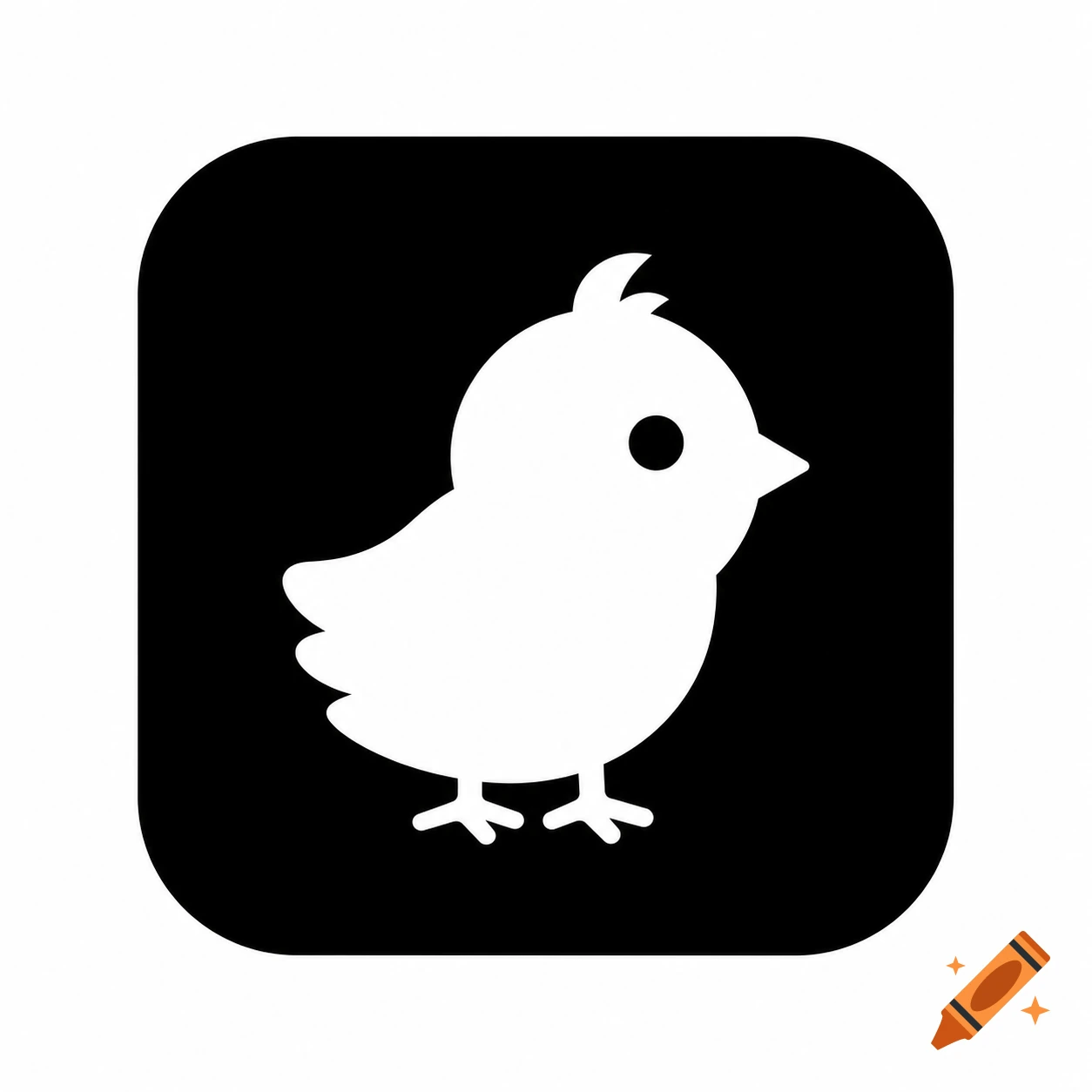 A minimalist white chick silhouette logo on a black square with rounded corners.