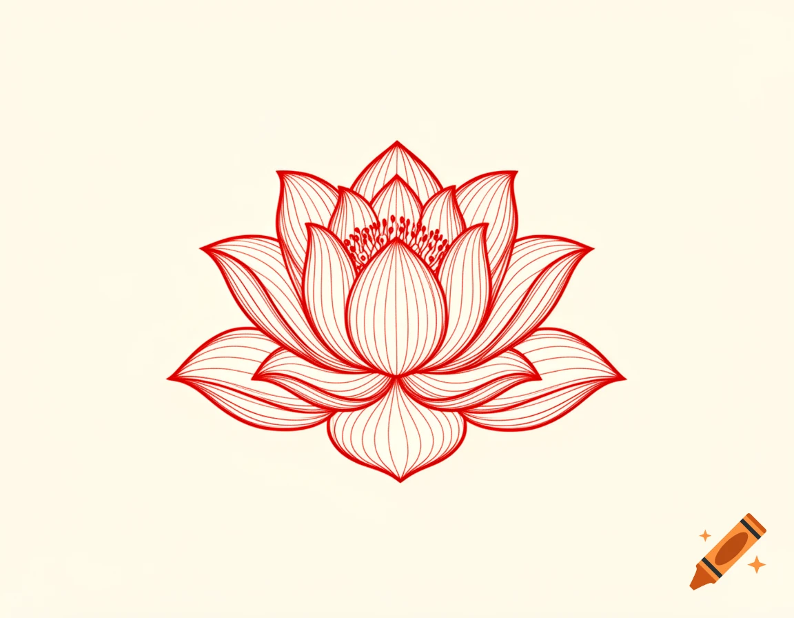 A detailed red lotus flower outline on a light background.