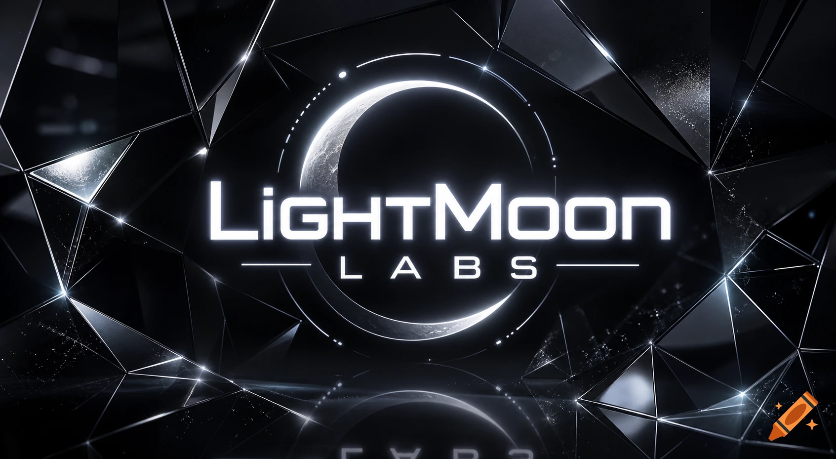 A sleek, glowing 'LightMoon LABS' logo against a dark, futuristic geometric background with reflections.