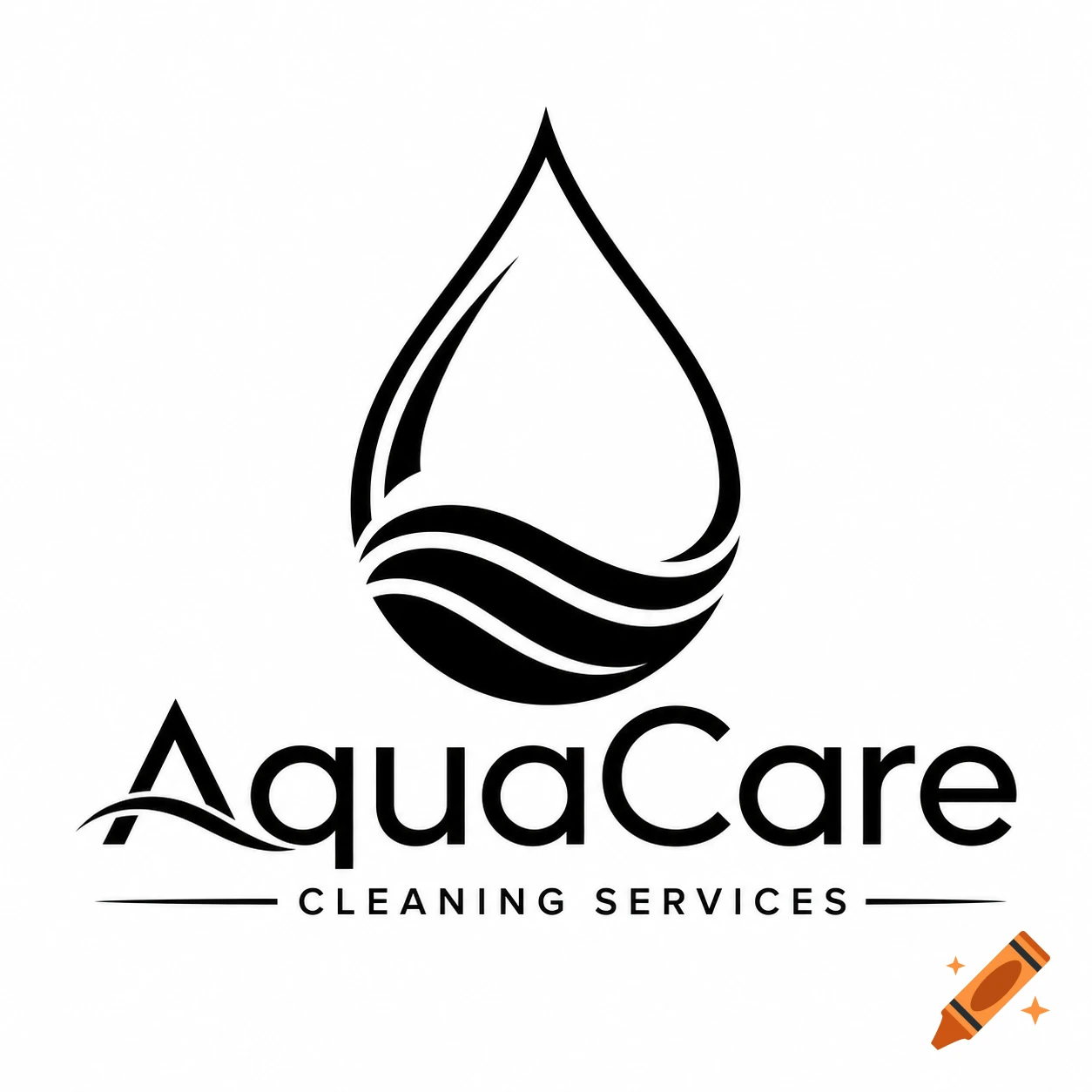Black and white logo for AquaCare Cleaning Services featuring a stylized water drop icon.