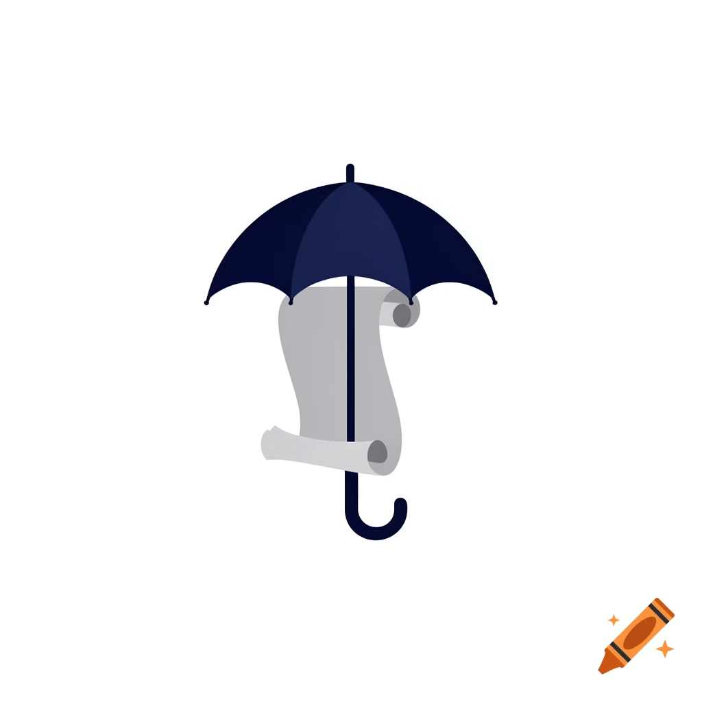 A glyph of a dark blue umbrella with a grey scroll replacing its handle.