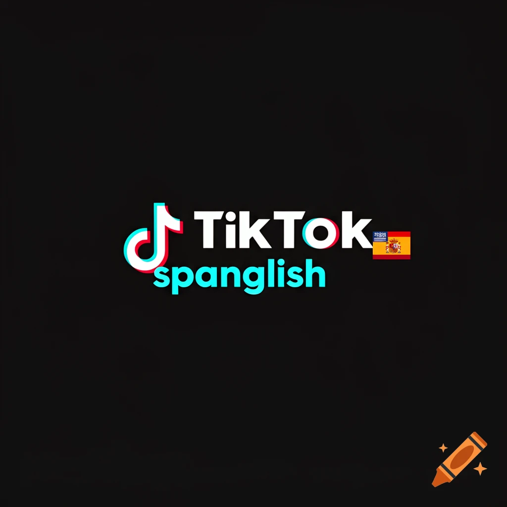 TikTok logo with the word 'spanglish' in blue and a Spanish flag, on a black background.