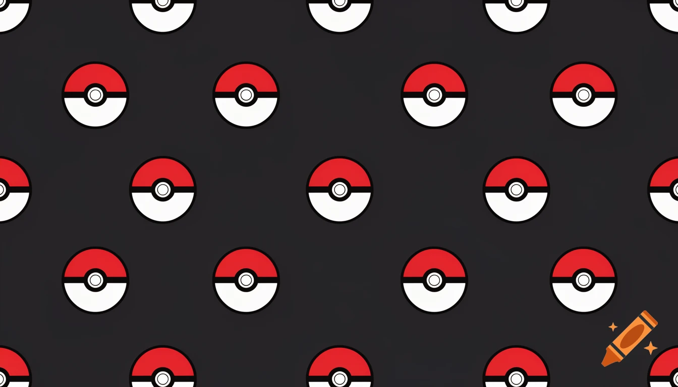 A repeating pattern of red and white Pokeball symbols on a dark gray background.