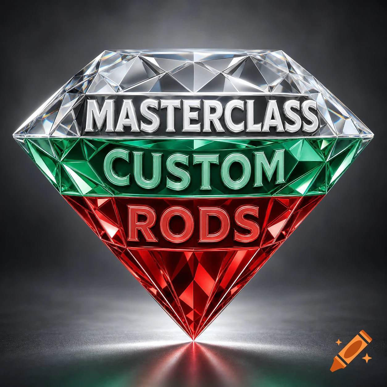 A photorealistic diamond features 'MASTERCLASS' in white, 'CUSTOM' in green, and 'RODS' in red, resembling the Bulgarian flag.