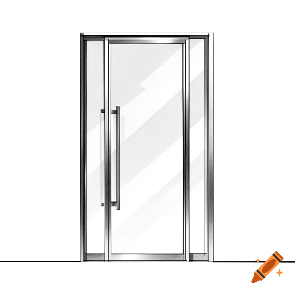 Architectural line drawing of a modern glass door in Bauhaus style.