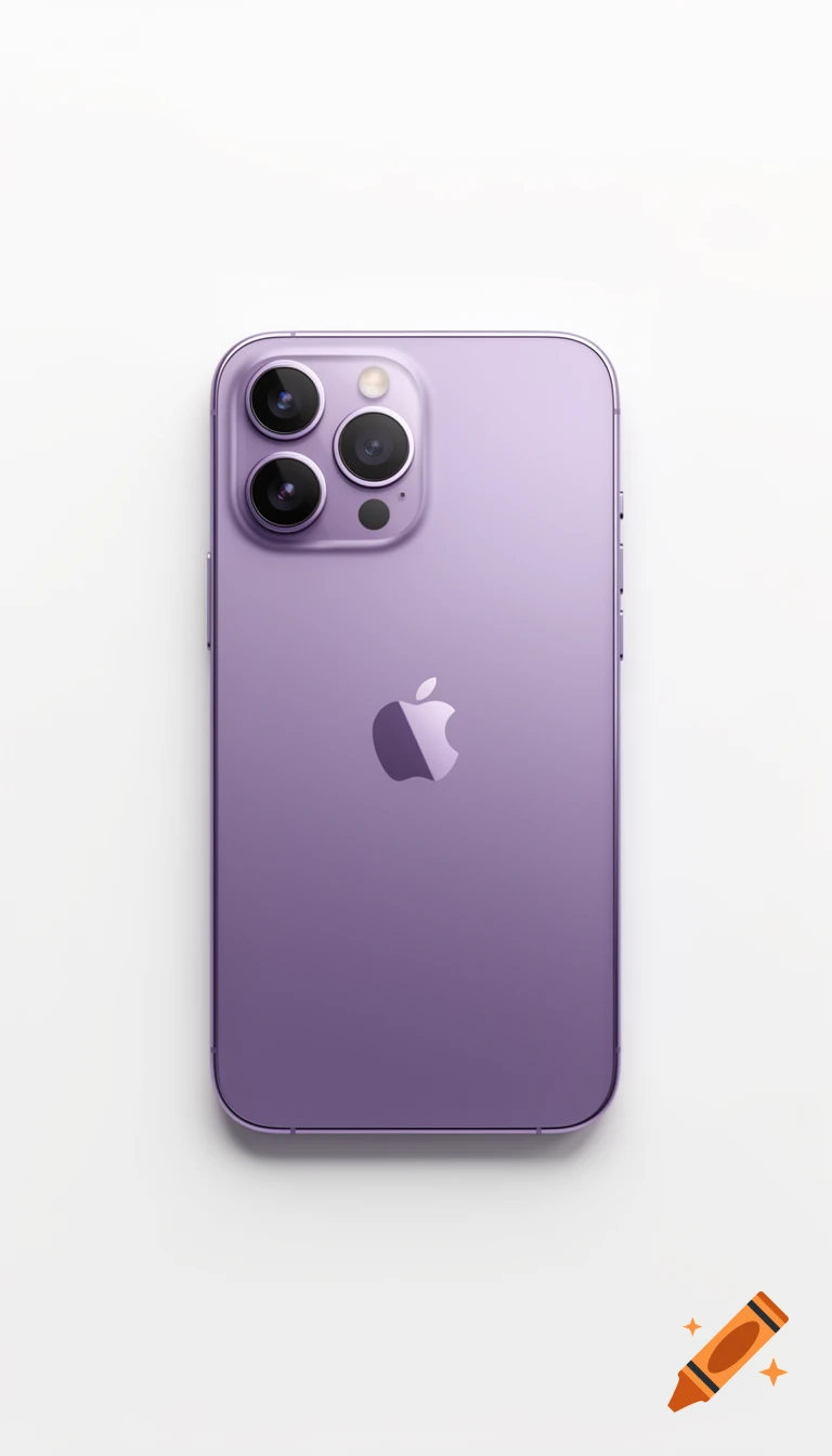 Violet iPhone 14 Pro Max with three cameras on a white background.