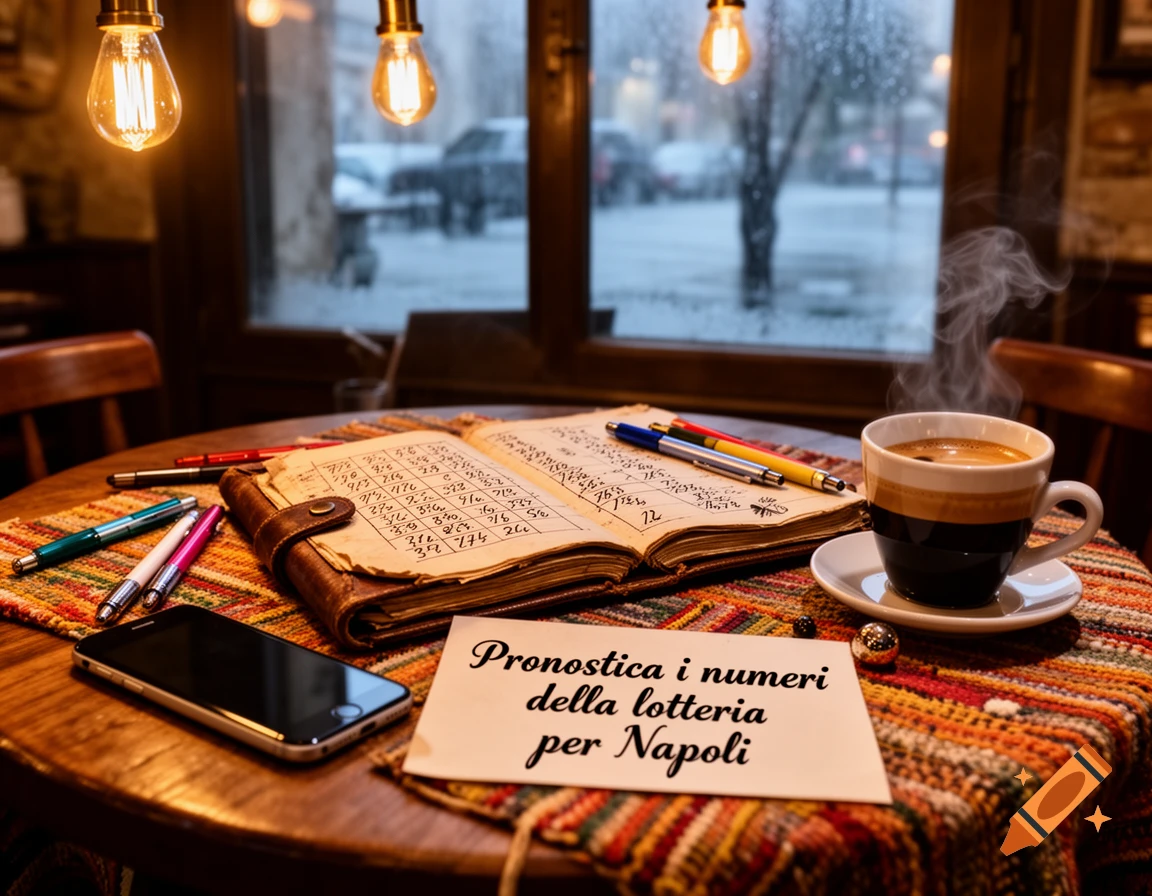 A cozy cafe table with an open antique book, a steaming cup of coffee, a smartphone, pens, and a paper with text.