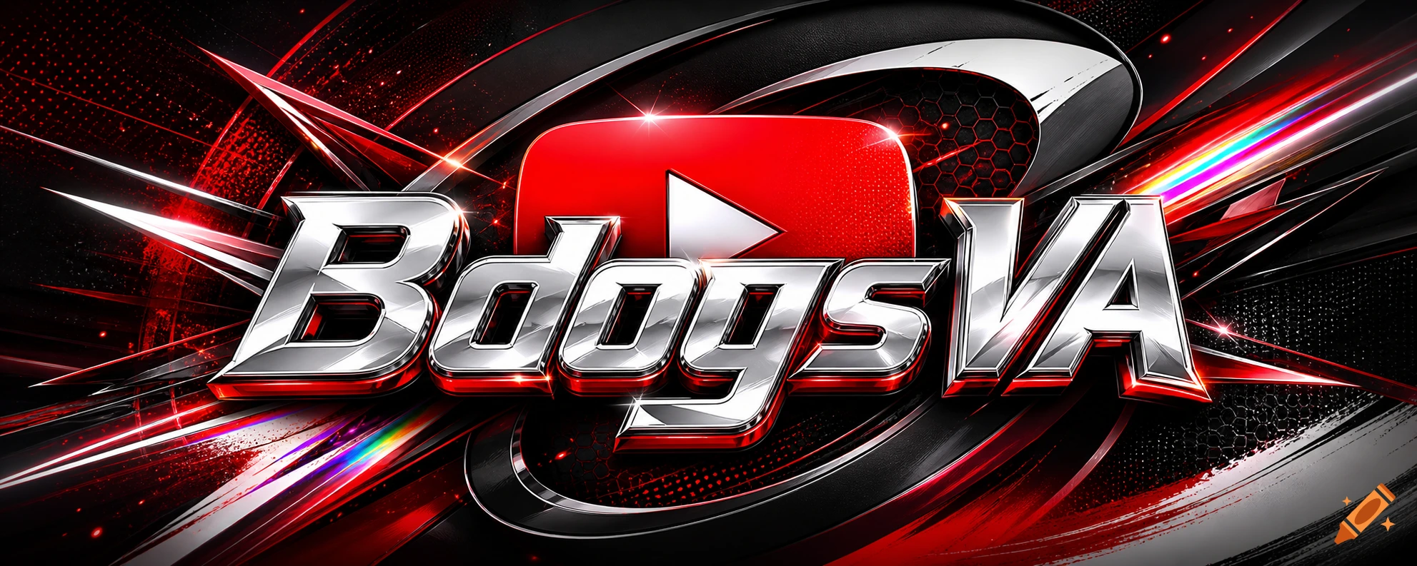 Metallic 'BdogsVA' text and YouTube play button logo on a dynamic black and red background.