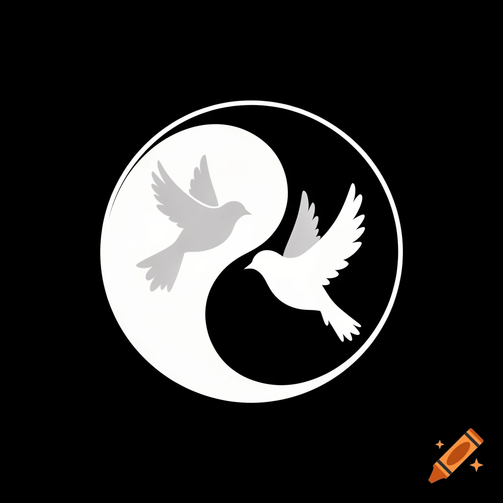 Two white and light gray bird silhouettes forming a Yin Yang symbol on a black background.