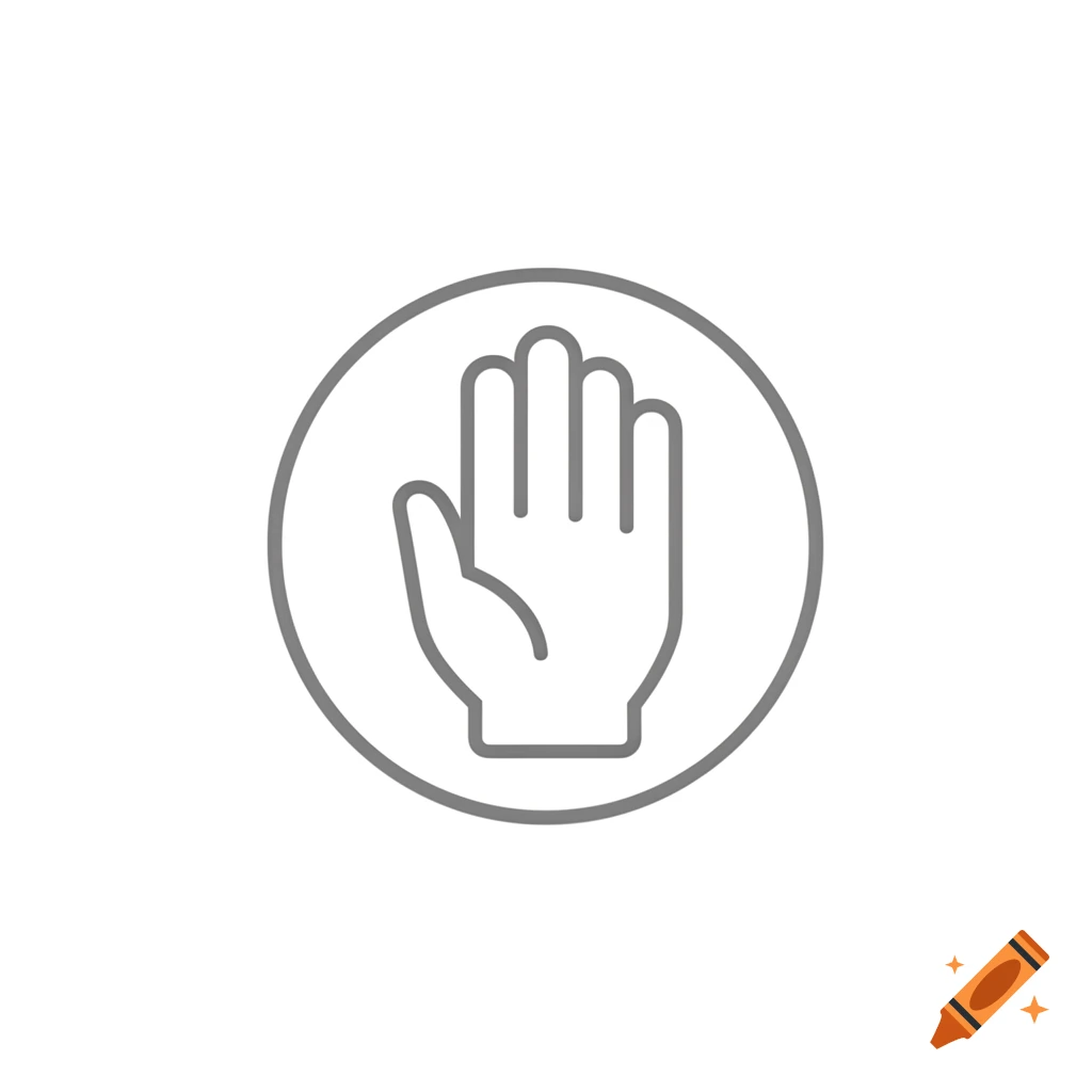 Minimalist grey line icon of a hand in a stop gesture within a circle.