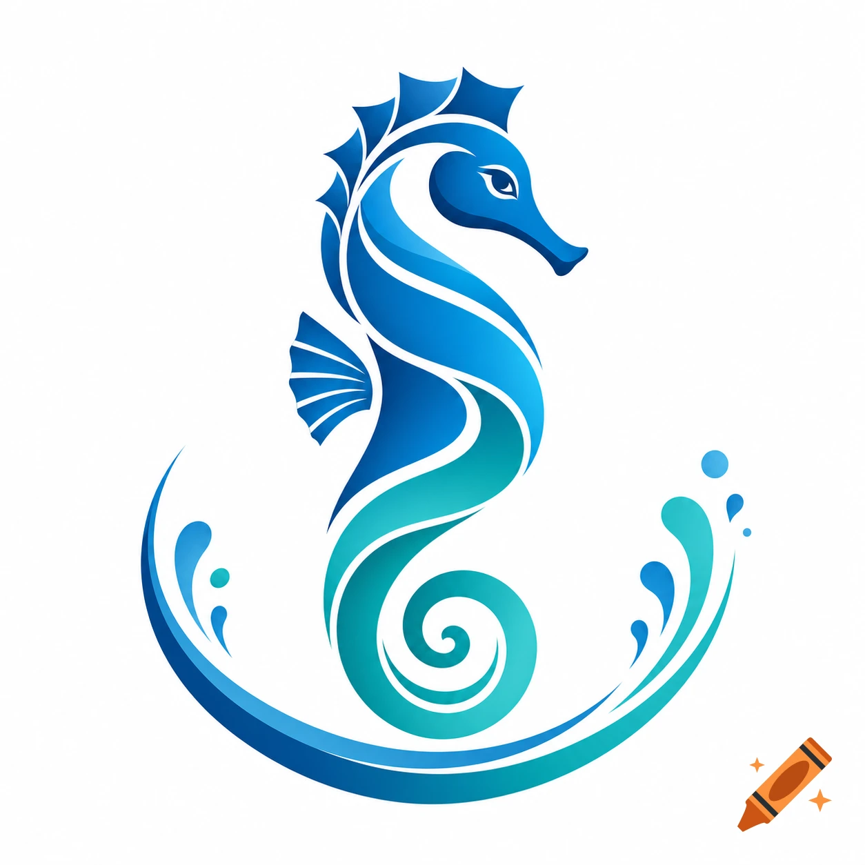 A blue and teal stylized seahorse logo with a wavy tail forming a spiral, surrounded by water splashes on a white background.