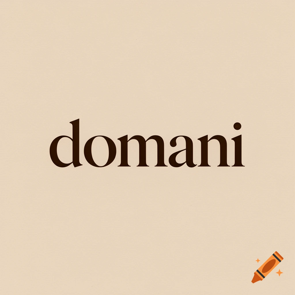 The word "domani" in a dark brown serif font on a warm beige background with a subtle paper texture.
