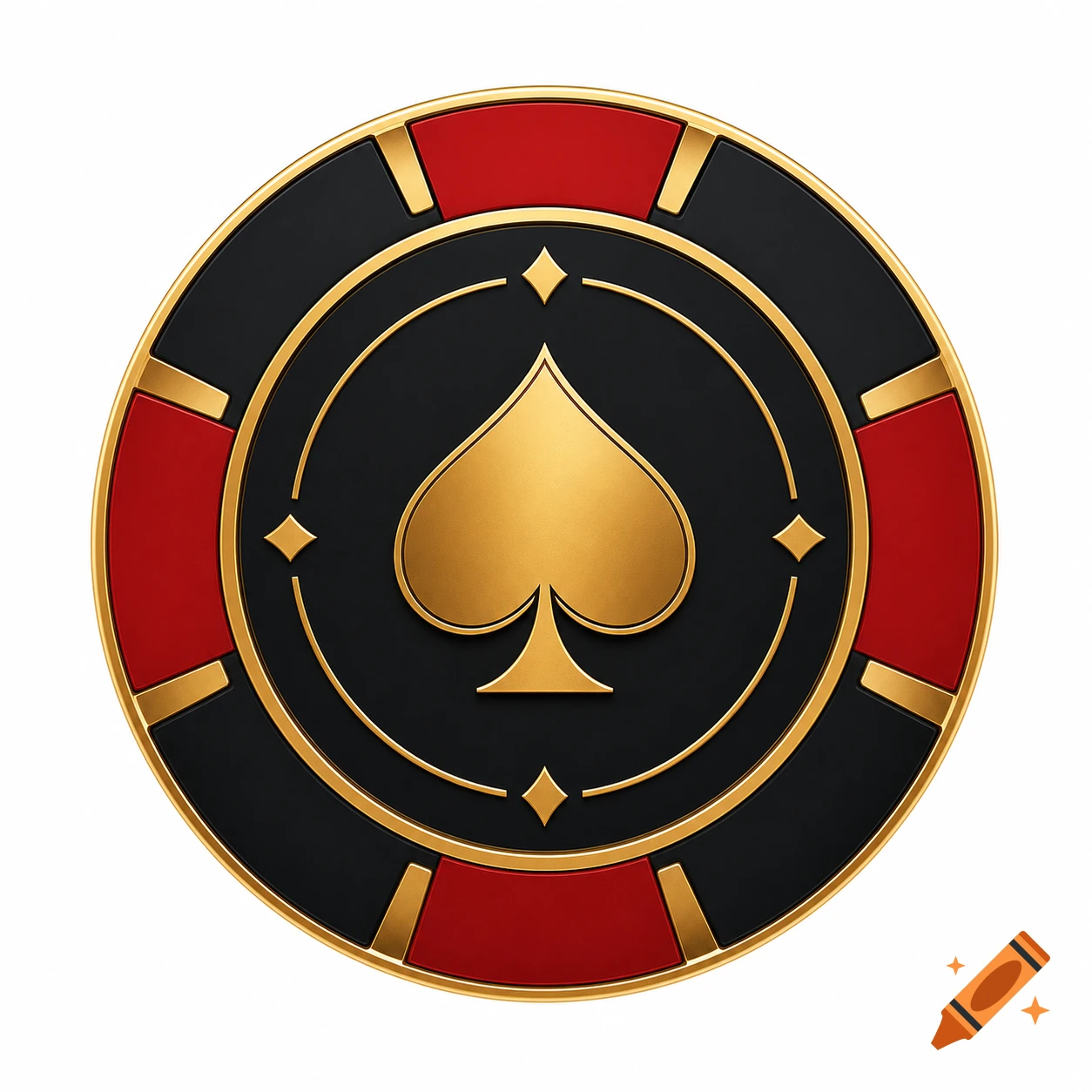 Minimalist black and red casino chip with a prominent golden spade symbol in the center, rendered in a sleek 3D style.
